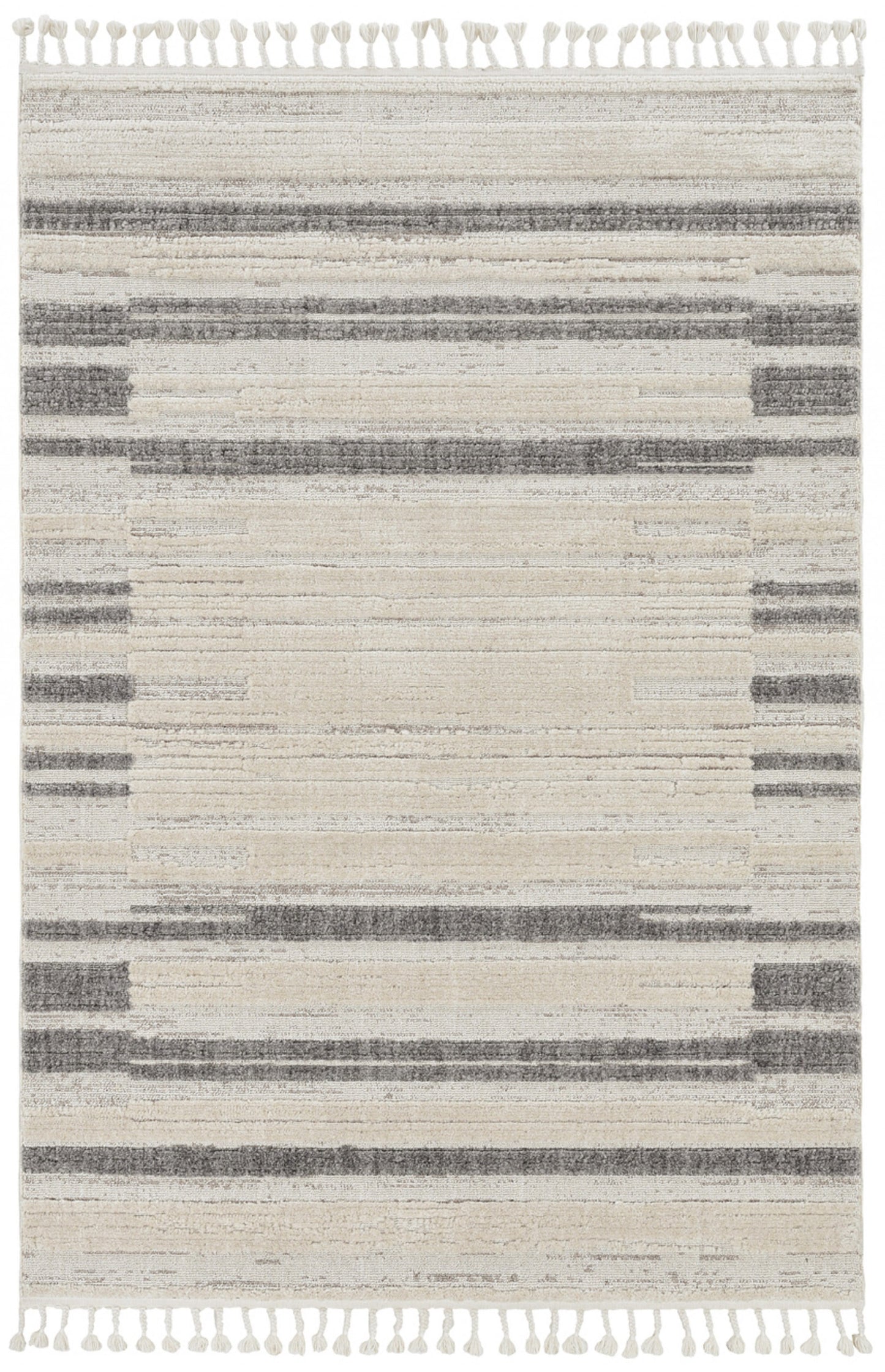 94 X 130 Ivory  Grey Polyester Rug