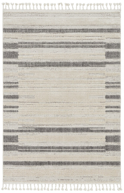 94 X 130 Ivory  Grey Polyester Rug