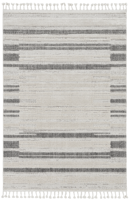 94 X 130 Ivory  Grey Polyester Rug