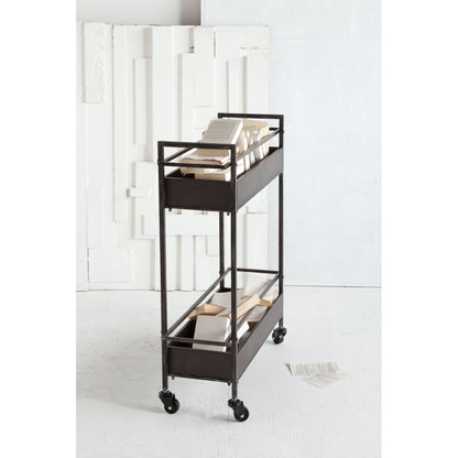 Rectangular Gray Metal With Two-Tier Shelves Bar Cart