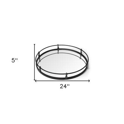 24" Natural Finish Metal With Mirrored Glass Bottom Round Tray