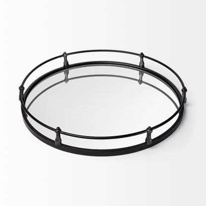 24" Natural Finish Metal With Mirrored Glass Bottom Round Tray