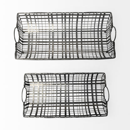 Set Of 2 Gray Metal With Circle Handle Trays