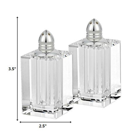 Handcrafted Optical Crystal And Silver Large Size Salt And Pepper Shakers