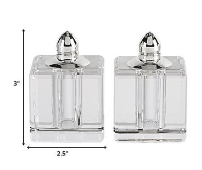 Handcrafted Optical Crystal And Silver Square Size Salt And Pepper Shakers