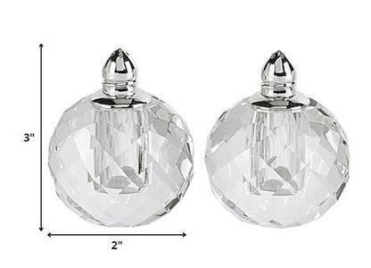 Handcrafted Optical Crystal And Silver Rounded Salt And Pepper Shakers