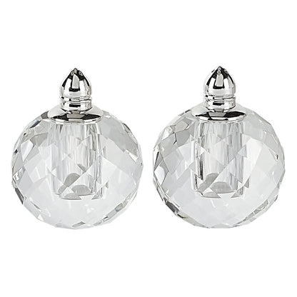 Handcrafted Optical Crystal And Silver Rounded Salt And Pepper Shakers