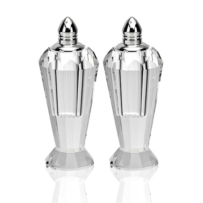 Handcrafted Optical Crystal And Silver Pair Of Salt And Pepper Shakers