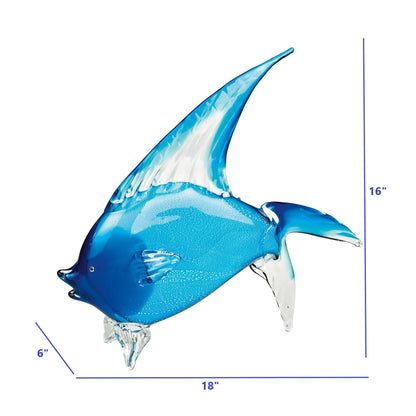 16 Mouth Blown Light Blue Tropical Fish Art Glass