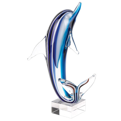 14 Mouth Blown Tall Blue Dolphin On Clear Base Art Glass