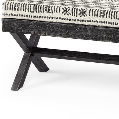 16" Gray and White and Black Upholstered Cotton Blend Bench