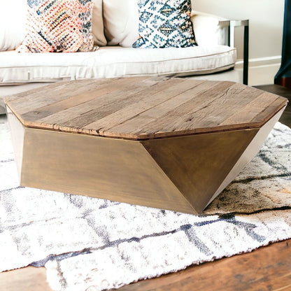 48" Natural Solid Wood Octagon Distressed Lift Top Coffee Table