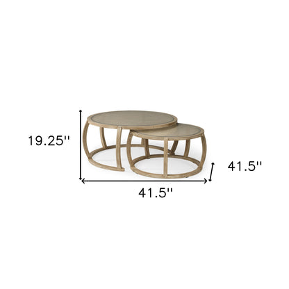 S2 41.5" Round Woven Cane Glass Top And Solid Wood Coffee Tables