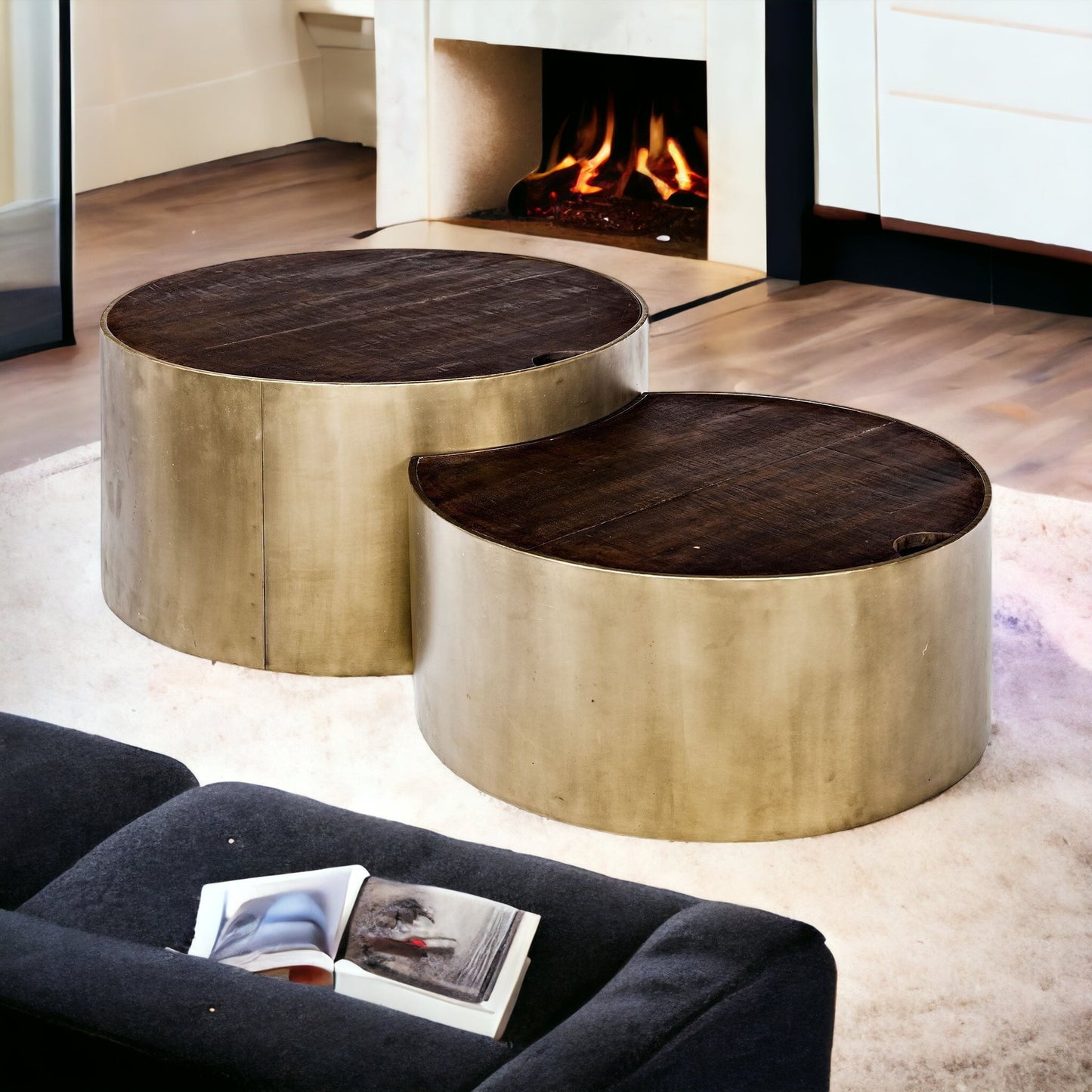 S2 39.5" & 31.25" Round Wood Nesting Coffee Tables