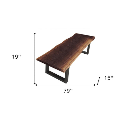 Modern Live Edge Wood And Acacia Wood Dining Bench With Black Metal U Shaped Legs