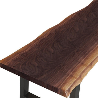 Modern Live Edge Wood And Acacia Wood Dining Bench With Black Metal U Shaped Legs