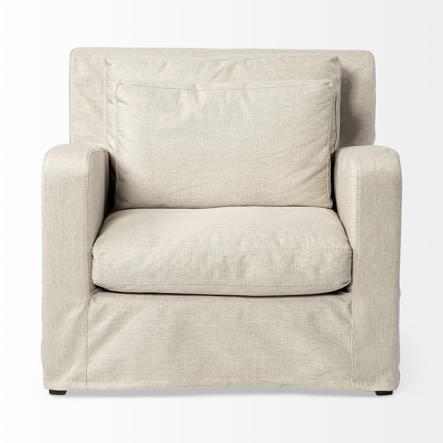 38" Cream And Brown Fabric Arm Chair