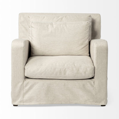 38" Cream And Brown Fabric Arm Chair