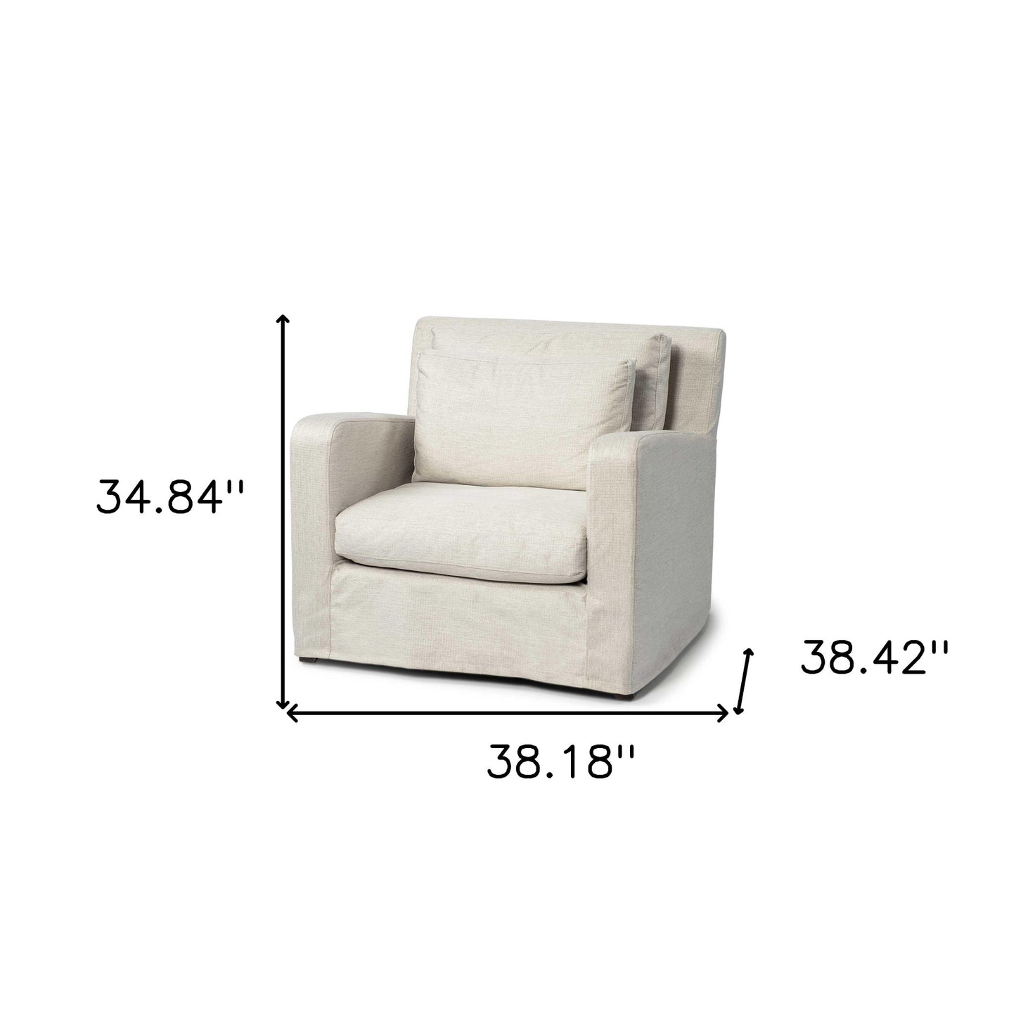 38" Cream And Brown Fabric Arm Chair