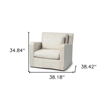 38" Cream And Brown Fabric Arm Chair