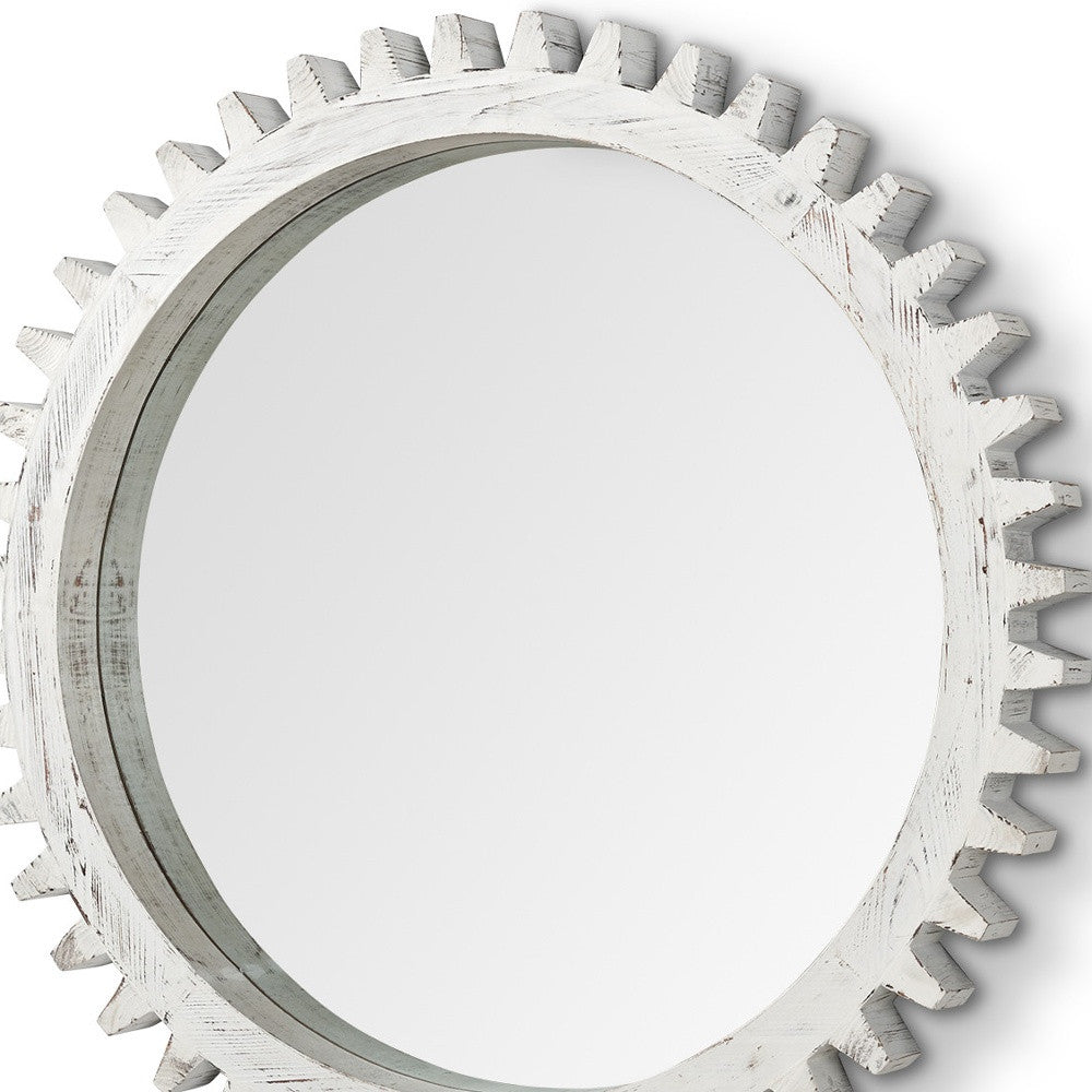 35.5" Round Whitewashed Wood Frame Wall Mirror