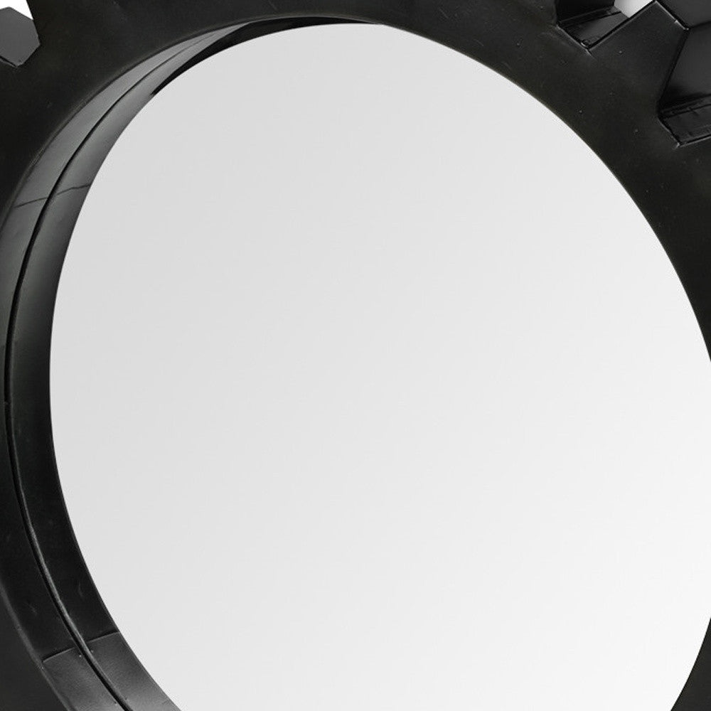 26" Black Cog Round Metal Frame Wall Mirror