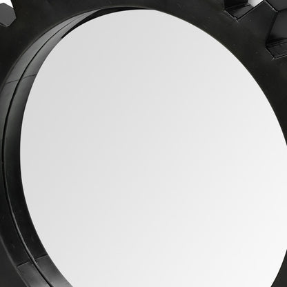 26" Black Cog Round Metal Frame Wall Mirror