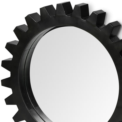 26" Black Cog Round Metal Frame Wall Mirror