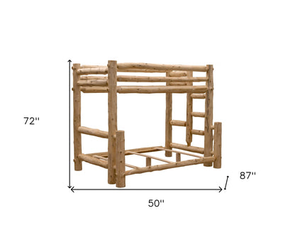 Rustic And Natural Cedar Single Ladder Right Log Bunk Bed