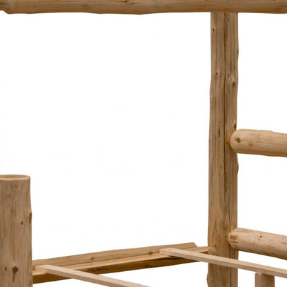Rustic And Natural Cedar Double And Single Ladder Left Log Bunk Bed