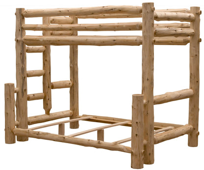 Rustic And Natural Cedar Double And Single Ladder Right Log Bunk Bed