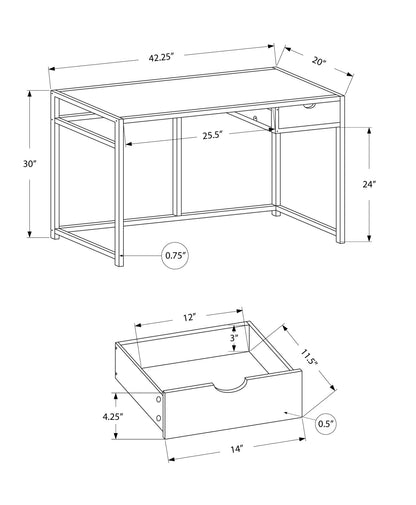 42" Gray Rectangular Computer Desk