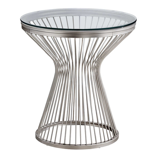 25" Silver And Clear Glass Round End Table