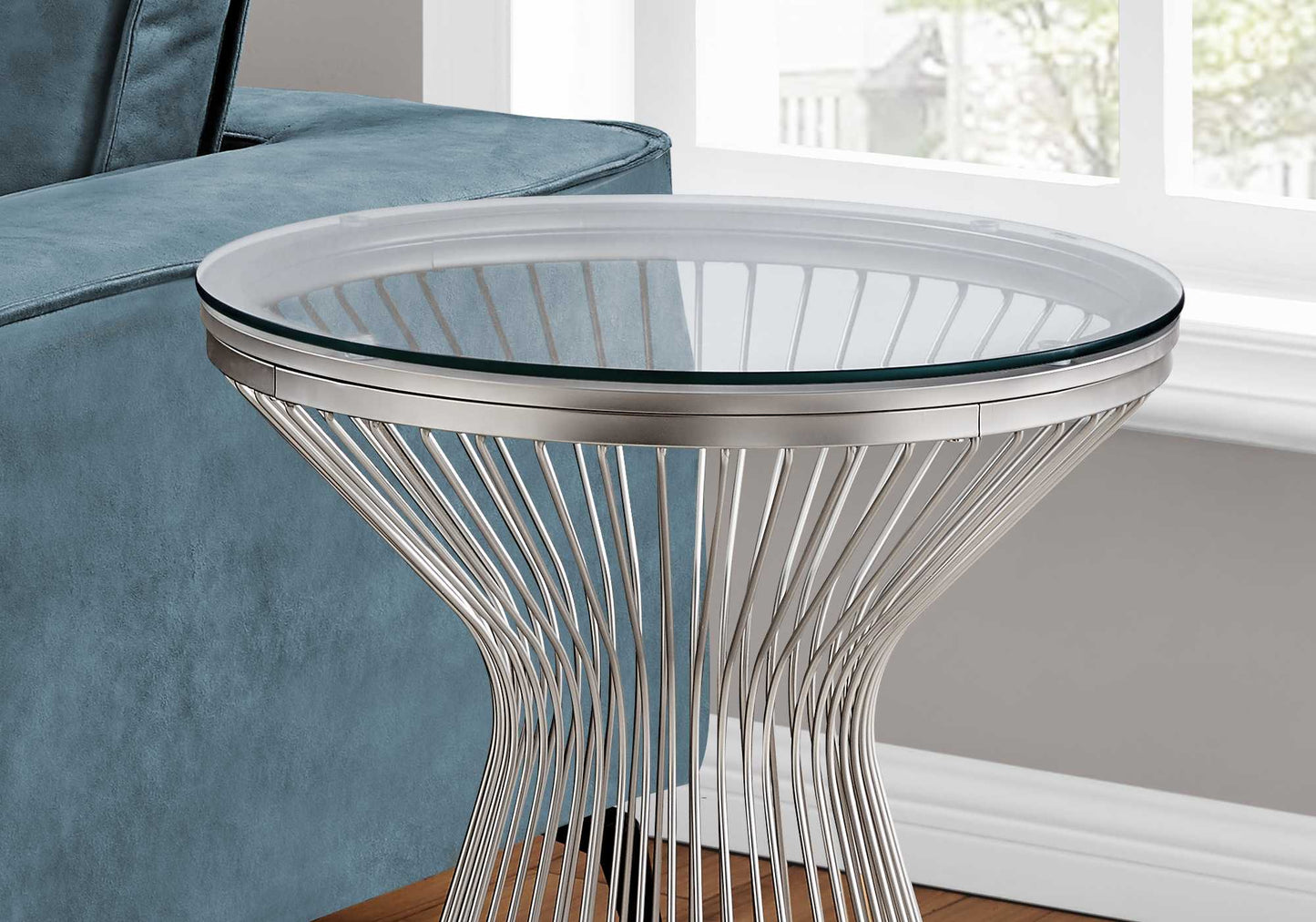 25" Silver And Clear Glass Round End Table