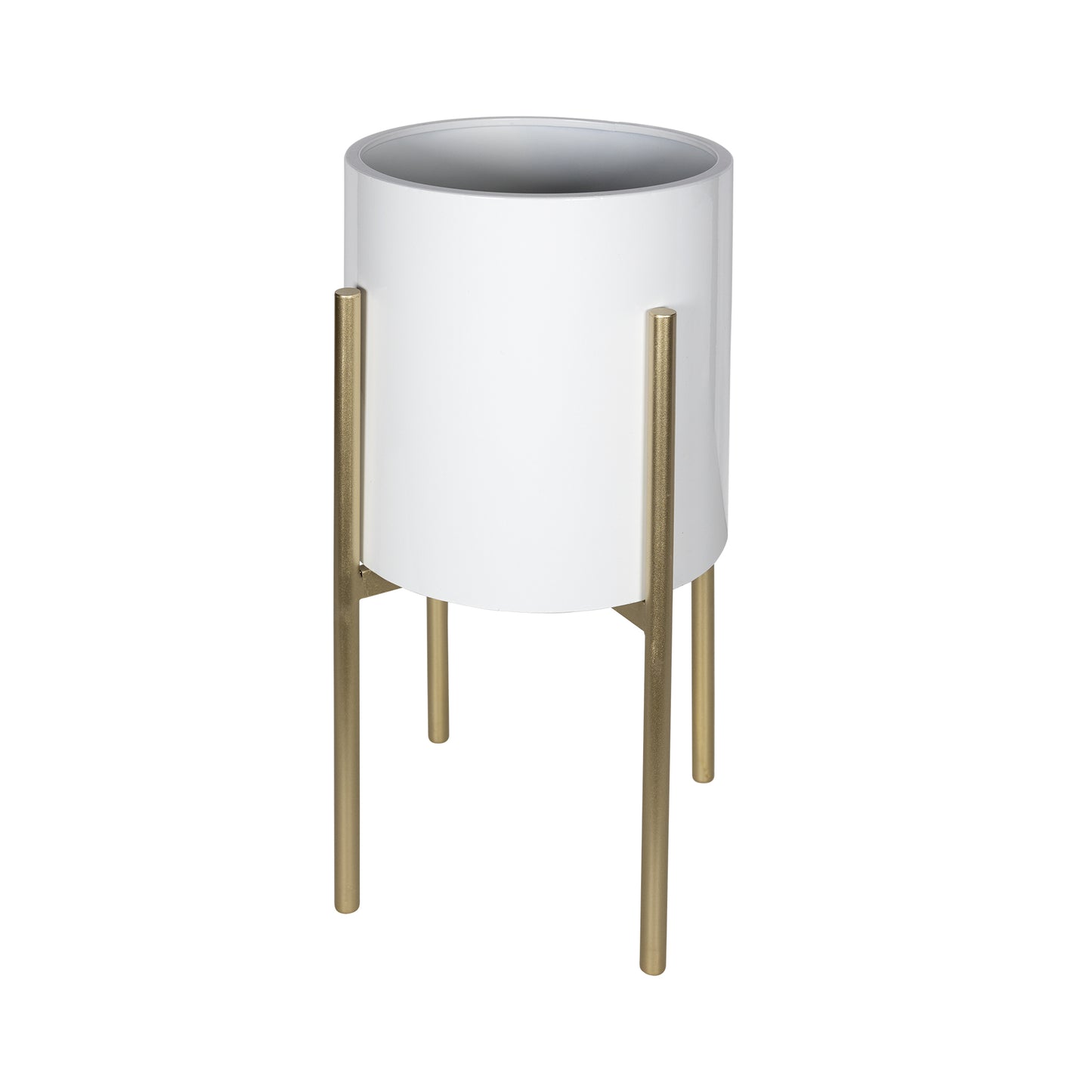 Gold and White Metal Round Pot Planter