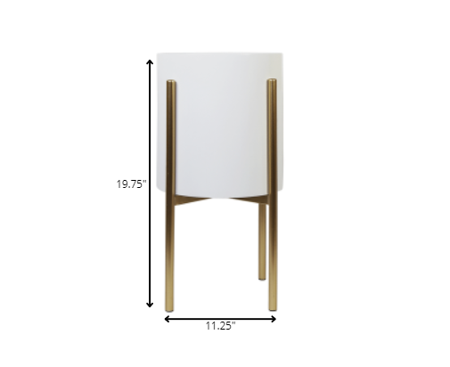 Gold and White Metal Round Pot Planter