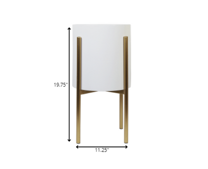 Gold and White Metal Round Pot Planter
