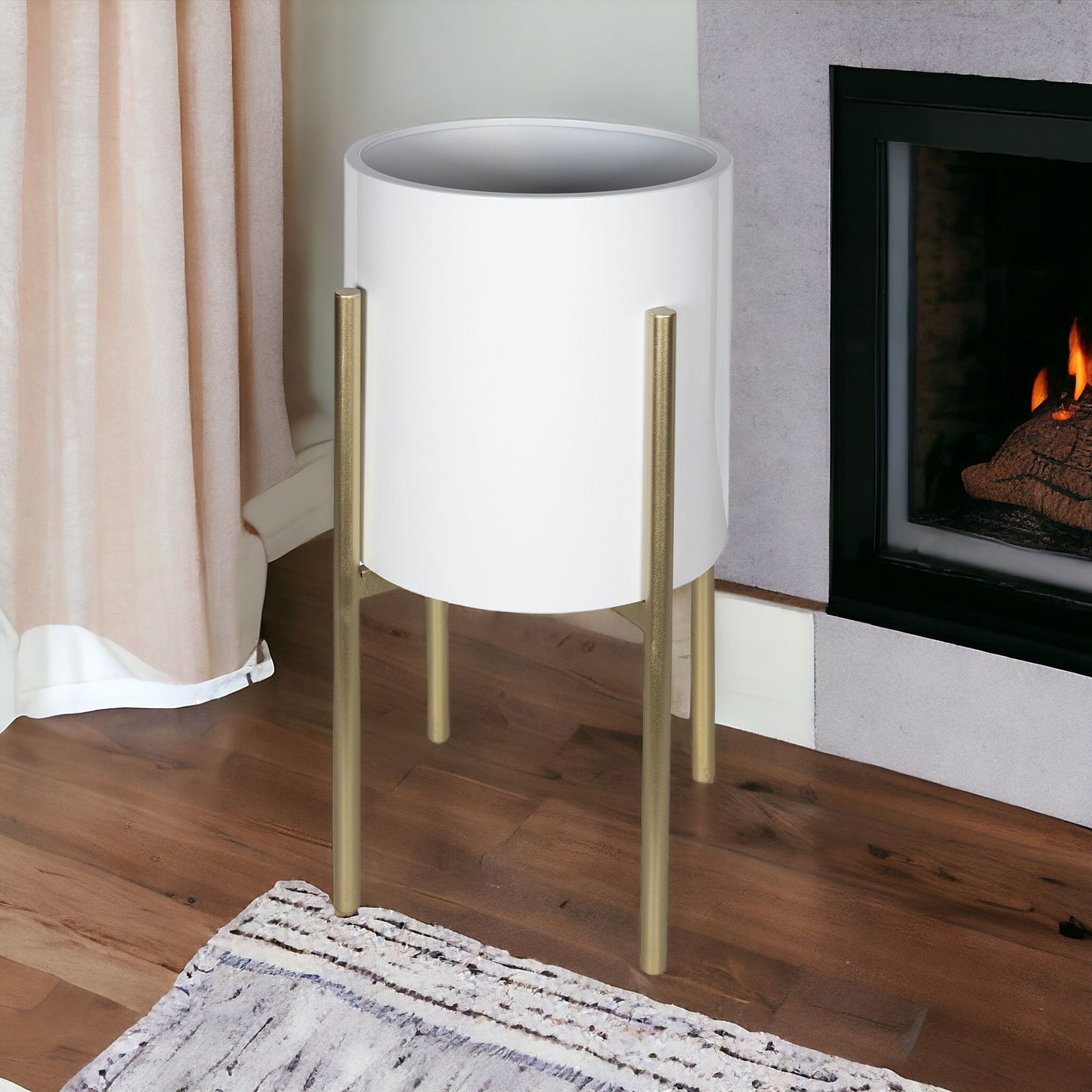 Gold and White Metal Round Pot Planter
