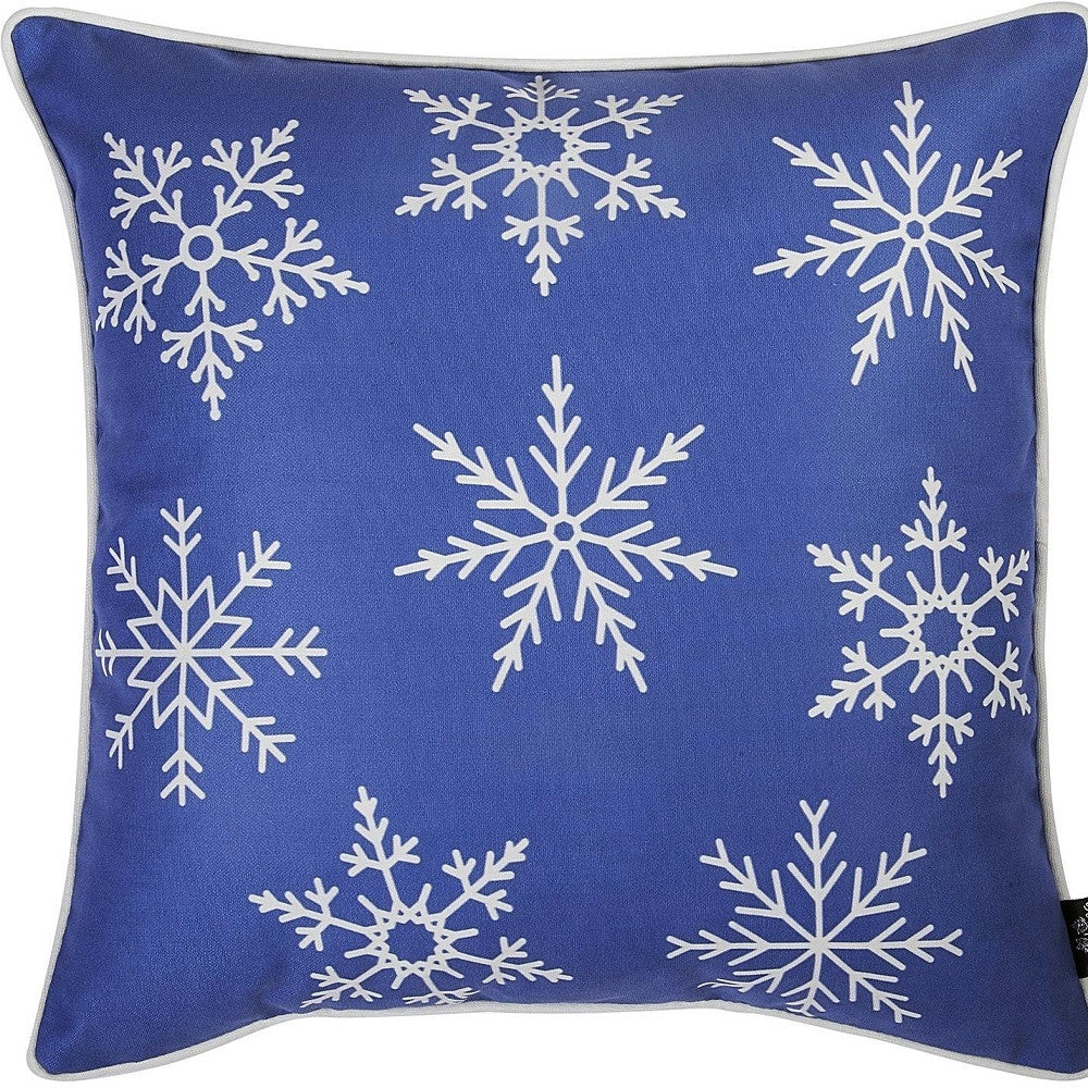 Set Of 4 18" Christmas Snowflakes Throw Pillow Cover In Blue