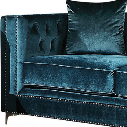 Dark Teal  Velvet Loveseat With 2 Pillows