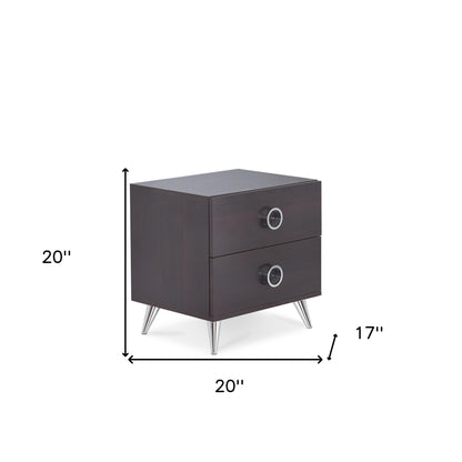 20" Silver And Espresso End Table With Two Drawers