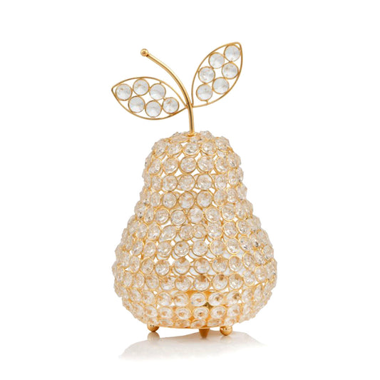 10.75" Medium Faux Crystal Gold Pear Sculpture