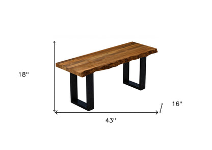 43" Brown and Black Solid Wood Dining Bench