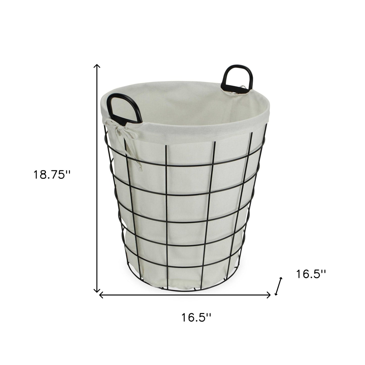 Large White Fabric Lined Metal Laundry Type Basket With Handle