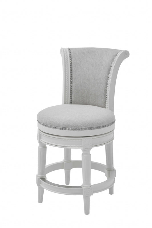 39" Light Gray And White Swivel Bar Chair With Footrest