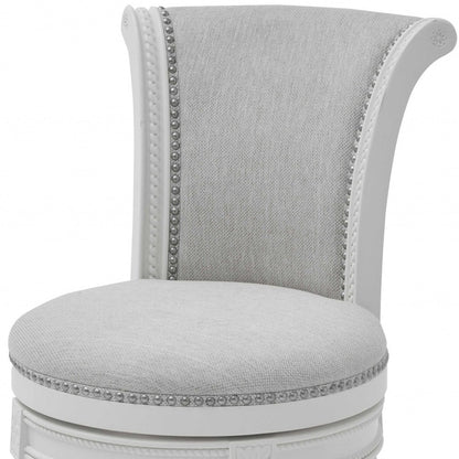 39" Light Gray And White Swivel Bar Chair With Footrest