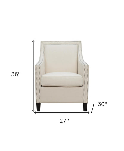 27" White And Black Linen Arm Chair