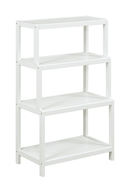 37" White Four Tier Step Bookcase