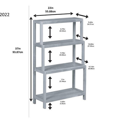 37" White Four Tier Step Bookcase