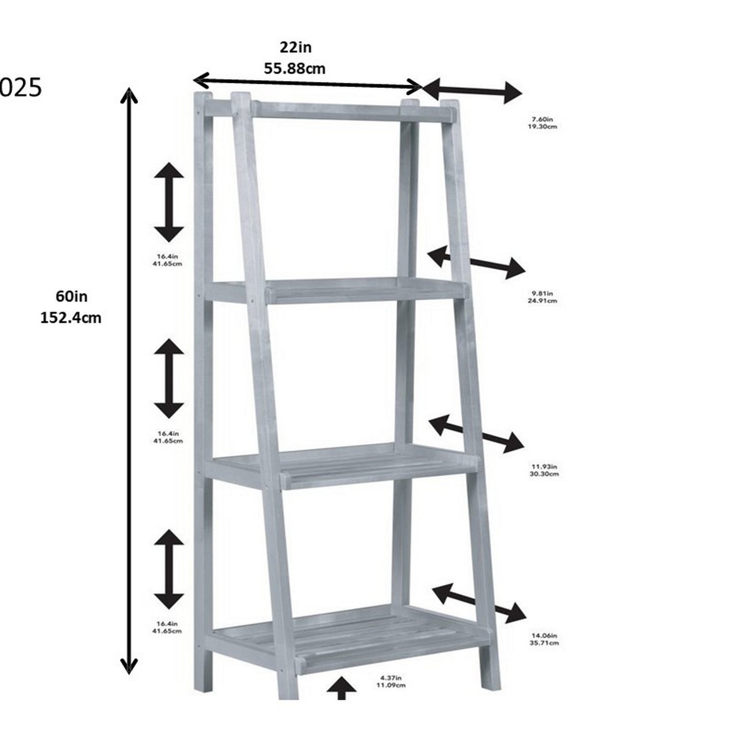 60" Leaning Ladder Bookshelf With 4 Shelves In Graphite